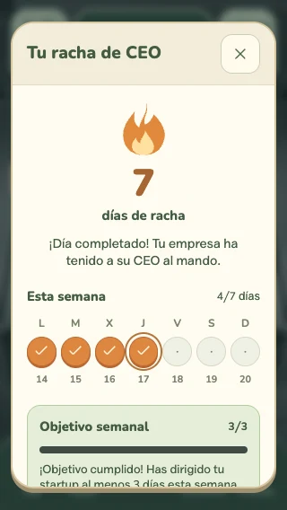 Tu racha de CEO con calendario semanal, en una partida de prueba